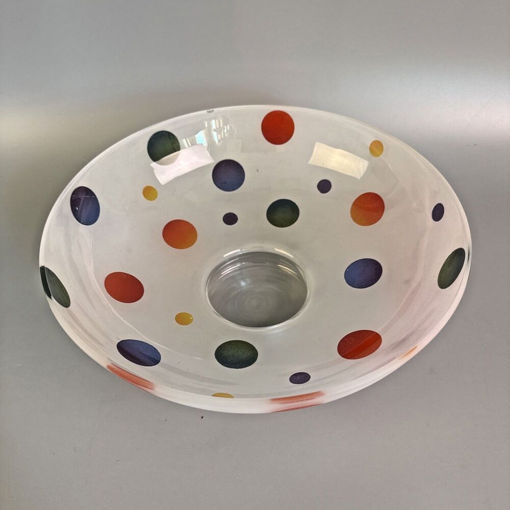 Seasons Of Cannon Falls Frosted Polka Dot Glass Bowl 9” Diameter